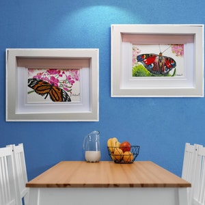 Set of 2 original watercolor Mini butterfly paintings framed, Framed 2 Watercolor Butterfly Paintings, white 9 X 7 framed and double matted