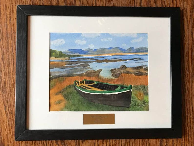 Safe Harbor Framed /& Matted with Calm Water and Rowboat a 9 x 12 Original Watercolor Scripture Painting