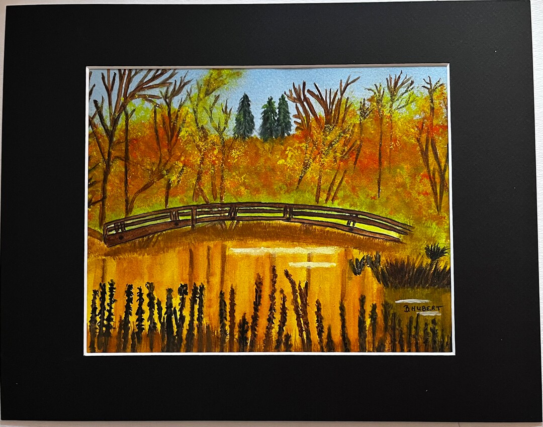 Autumn Bridge is an Original Pen and Wash Painting Featuring Fall Autumn Bridge is an Original Pen and Wash Painting Featuring Fall