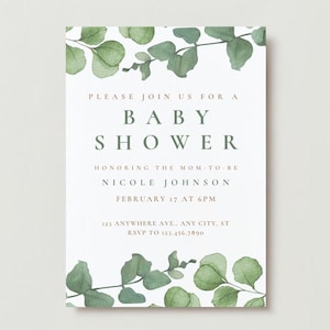 EDITABLE Gender Neutral Greenery Baby Shower Invitation Baby Boy Baby Girl Shower Invite Printable Instant Download