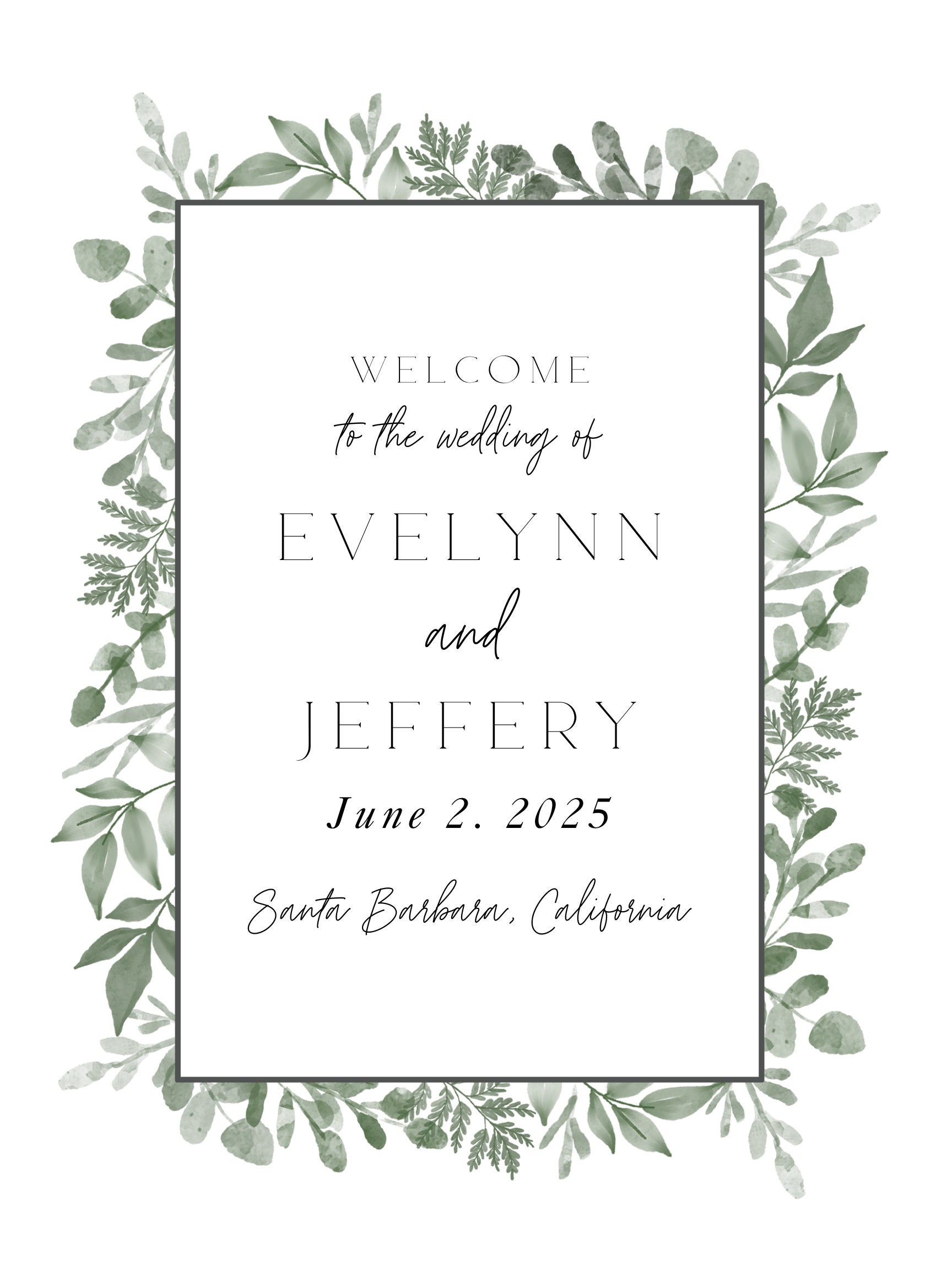 Botanical Garden Wedding Welcome Sign Template, Printable Wedding ...