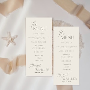 Plantilla de menú de boda con inclinación moderna, menú de boda imprimible, menú tipográfico en negrita