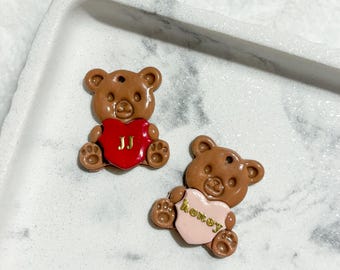 Heart-holding bear pet ID tag