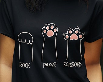 Cat Paw PNG, Rock Paper Scissors Tee, Cute Cat Design, Kitten Paws Png, Rock Paper Scissors Clipart, Instant Download, Sublimation Design