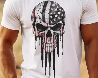 Bandera de EE. UU. con calavera PNG: Diseño de sublimación patriótico estadounidense del 4 de julio (descarga digital, 4500 x 5400 px)