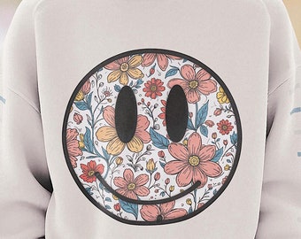 Retro Happy Smile Flowers PNG Vintage sublimatie shirtontwerp Smiley Boho Groovy Daisy Flowers