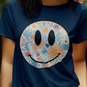 Floral Smiley PNG, Distressed Smiley png, Smiley Sublimation png, Retro Smiley PNG, Daisy Smiley png Happy Face png, Retro Flower PNG Groovy