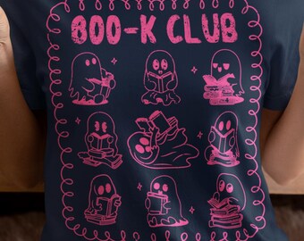 Boo-K Club PNG, Bookish Halloween Ghost Reading Sublimation, Librarian Teacher Book Lover Shirt Design