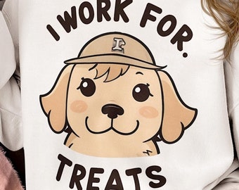 Funny Dog with Cap PNG: I Work for Treats, Amusing Sublimation Design (Digital Download)