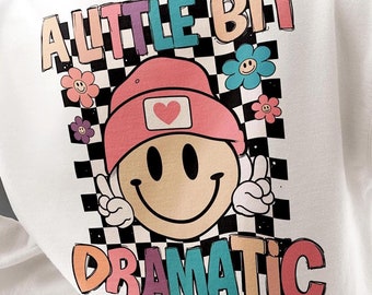 Retro Checkered Girl PNG: A Little Bit Dramatic Trendy Sublimation Design (Digital Download, 300dpi)