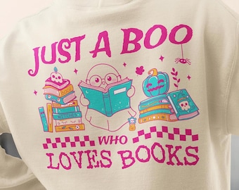 Halloween Ghost Reading PNG, Bookish Librarian Sublimation Design, Just a Boo Graphics (Digital Download)