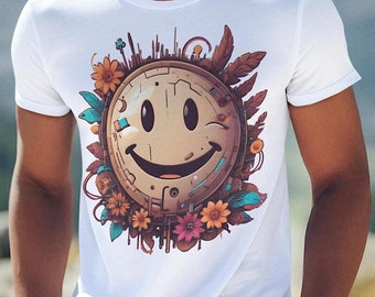 Cyberpunk Daisy Smiley Face PNG: Retro Boho Happy Face Shirt Sublimation Design (Digital Download)