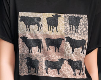 Retro boho kwiatowy wzór krowy PNG: Koszulka Farm Life z nadrukiem sublimacyjnym (pobranie cyfrowe)