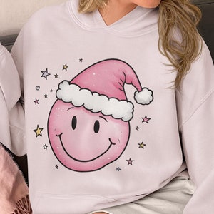 Smiley Face Merry Christmas PNG, Christmas Season Png, Retro Pink Smiley Face Xmas png, Retro Christmas PNG, Smiley Santa PNG Christmas 2024