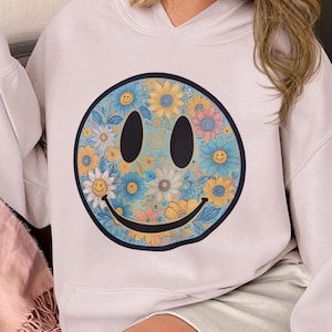 Floral Smiley PNG, Distressed Smiley png, Smiley Sublimation png, Retro 70s Vibe Smiley PNG, Daisy Smiley Happy Face png, Retro Flower PNG