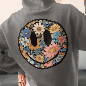 Retro Floral smiley PNG, Smiley Face png, Retro Happy Smile Flowers PNG, Vintage Sublimation Shirt Design Boho Groovy Smiley Happy Daisy DTF