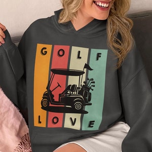 ゴルフ ラブ SVG PNG、ゴルフ ラブ ティー svg、ゴルファーへのギフト、彼へのギフト、レトロ カラー ゴルフ カート T シャツ昇華グラフィック、シルエット、クリカット