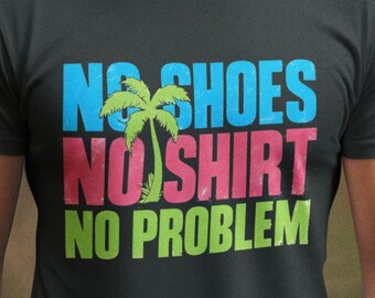Beach Palm Tree Sunset PNG: No Shoes No Shirt Grunge Sublimation File (Digital Download)