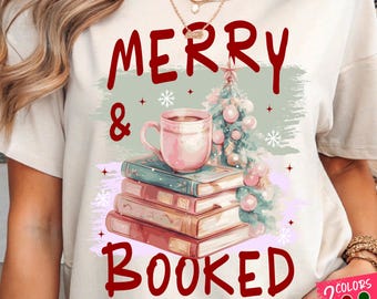 Vrolijke en geboekte kerst, PNG: sublimatieontwerpbestanden voor boekenliefhebbers (digitale download)