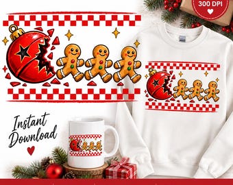 Gingerbread Man PNG, Funny Christmas DTF, Broken Ornament Sublimation, Holiday Shirt Graphic, Festive Design