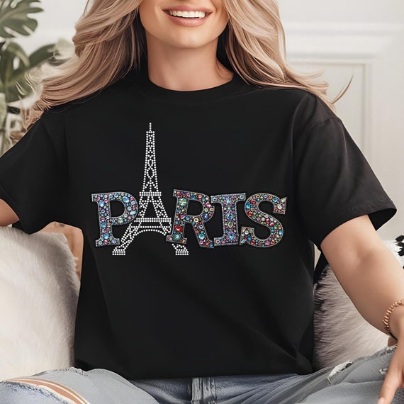 Paris Eiffel Tower PNG: Glittering Bonjour Rhinestone Suovenir Shirt Sublimation Design (Digital Download)