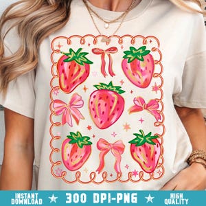 Strawberry Coquette PNG: Boho Preppy Kawaii Summer Festival Sublimation Design (Digital Download, 4500x5400px)