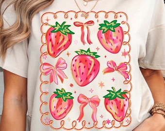 Strawberry Coquette PNG: Boho Preppy Kawaii Summer Festival Sublimation Design (Digital Download, 4500x5400px)