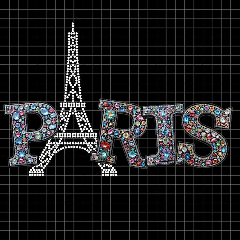 Bonjour Paris RHINESTONE Faux Embroidery png, Glittering Eiffel Tower Shirt png, Travelling DTF, Gift For Paris Lover png, City of Love PNG