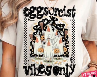 Funny Halloween Chicken PNG, Eggsorcist Vibes, Witchy Chickens with Brooms Digital Design, Spooky Farmhouse Sublimation, Ghost Chicken PNG