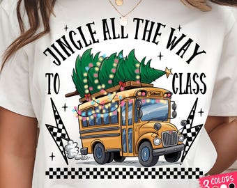Świąteczny autobus szkolny PNG: plik z projektem sublimacji clipart „Jingle All The Way” (pobieranie cyfrowe)