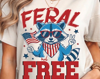 Patriotic Raccoon USA Flag PNG: 4th of July Art, Feral But Free (Digital Download)