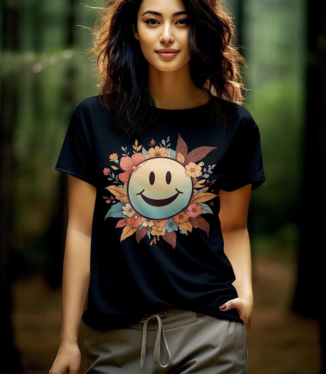 Retro Floral Smiley Face PNG: Groovy Daisy Flowers Sublimation Design ...