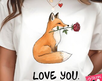 Fox with Rose PNG Valentine Animal Illustration for Shirts, Mugs, Stickers (Digital Download)