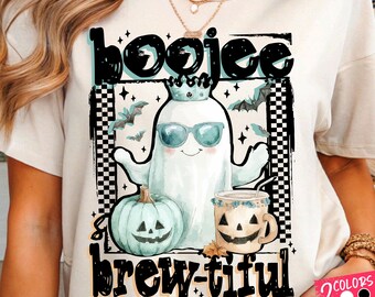 Boujee Ghost PNG | Halloween Sublimation Design with Crown & Pumpkin Coffee for Shirts (Digital Download)