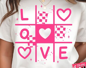 Tic Tac Toe Love PNG with Hearts & Checkered Valentine Art for Sublimation (Digital Download)