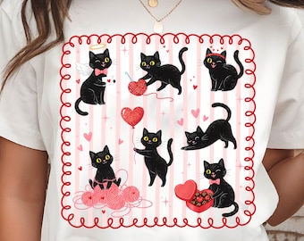 Gato negro de San Valentín PNG, clipart de gatitos enamorados, diseño de corazón para amantes de los gatos (descarga digital)