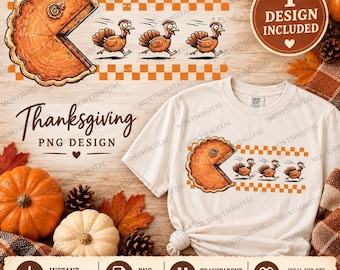 Funny Thanksgiving Turkey PNG, Pumpkin Pie Retro Fall Sublimation, Friendsgiving Shirt Graphic, Autumn Design