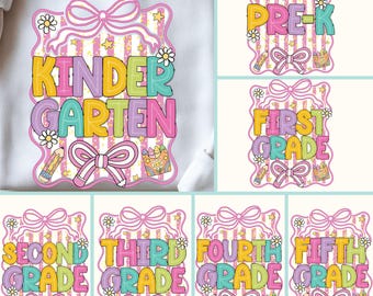Back to School PNG Bundle: First to Fifth Grade Shirts, Teacher Sublimation (Digital Download)