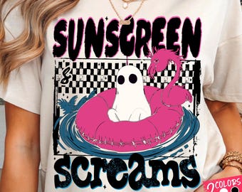 Funny Ghost PNG: Sunscreen Screams Halloween, Summer Sublimation Design (Digital Download, 300 DPI)