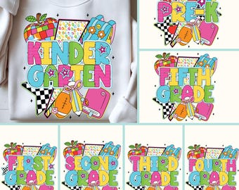 Back to School PNG Bundle: Teacher & First to Fifth Grade Sublimation Designs (Digital Download)