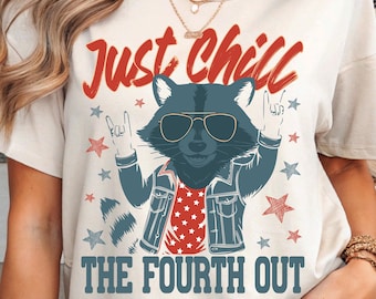 Chill Fourth Out Raccoon PNG: Retro Funny Patriotic Americana USA 4th of July Sublimation (Digital Download)