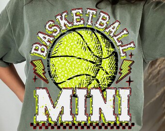 Basketball Mini PNG: Game Day, Retro Checkered Glitter Girl Tee Sublimation Design (Digital Download)