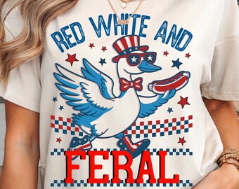 Red White and Feral Goose 4th July PNG: Patriotic Independace Day Sublimation (Digital Download)