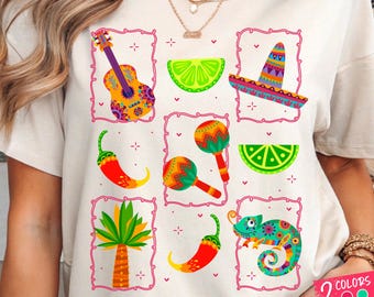 Mexican Fiesta Clipart PNG: Guitar, Sombrero, Chili, Maracas Folk Art Sublimation Design (Digital Download)
