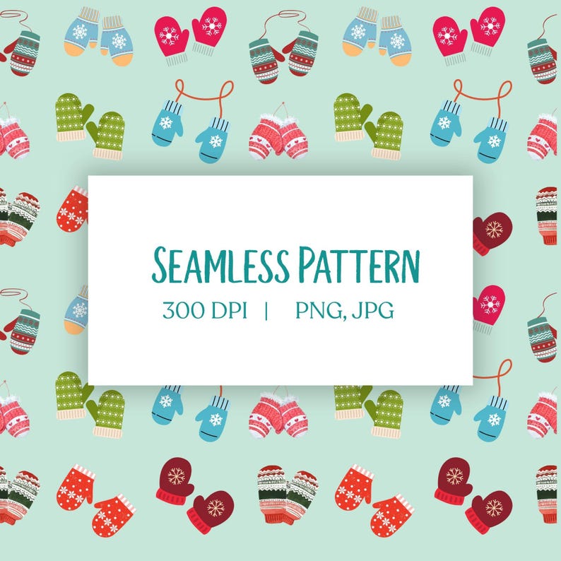 Seamless Mitten Pattern | Winter Digital Paper | JPG + PNG Download ...