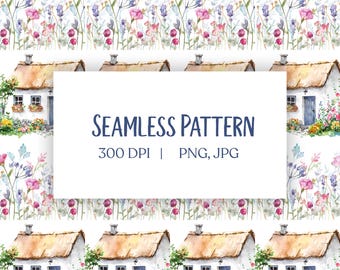 French Cottage Seamless Pattern | Wildflower Cottage Design | Pastoral Floral Digital Paper | Country Chic Repeat