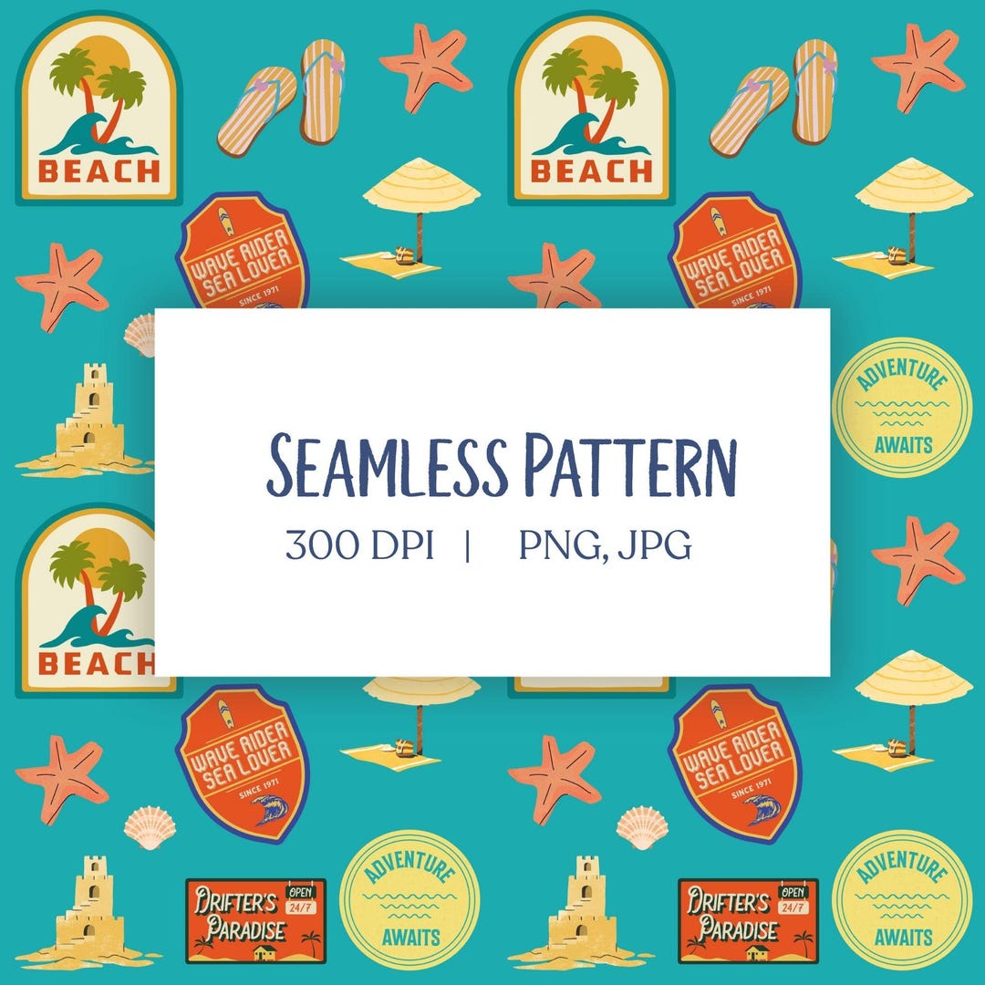 Seamless Beach Pattern | Coastal Digital Paper | Summer Background ...