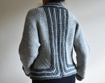 Knitting Pattern LINEA Cardigan 2 Colors Chunky Sideways Design Instant Download File