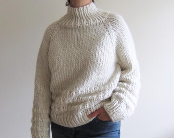 Knitting Pattern Chunky Wool Sweater with Oversized Collar Top Down Knitting Pattern Beginner Friendly Super Chunky Jumper Instant Download