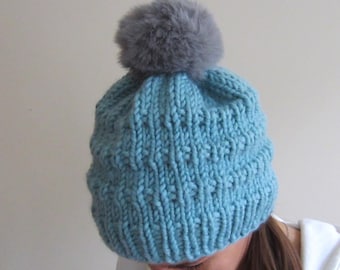 Knitting Pattern Beanie Hat Chunky Wool Hat with Pom Pom Beginner Knitting Pattern Chunky Hat Instant Download